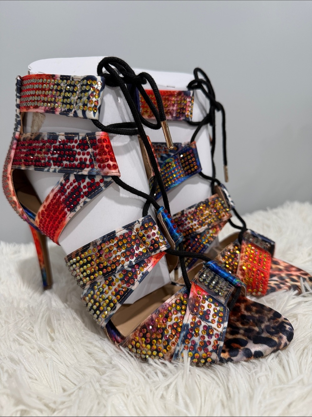 Thalia Sodi Multicolor Jeweled Lace-Up Gladiator Heels